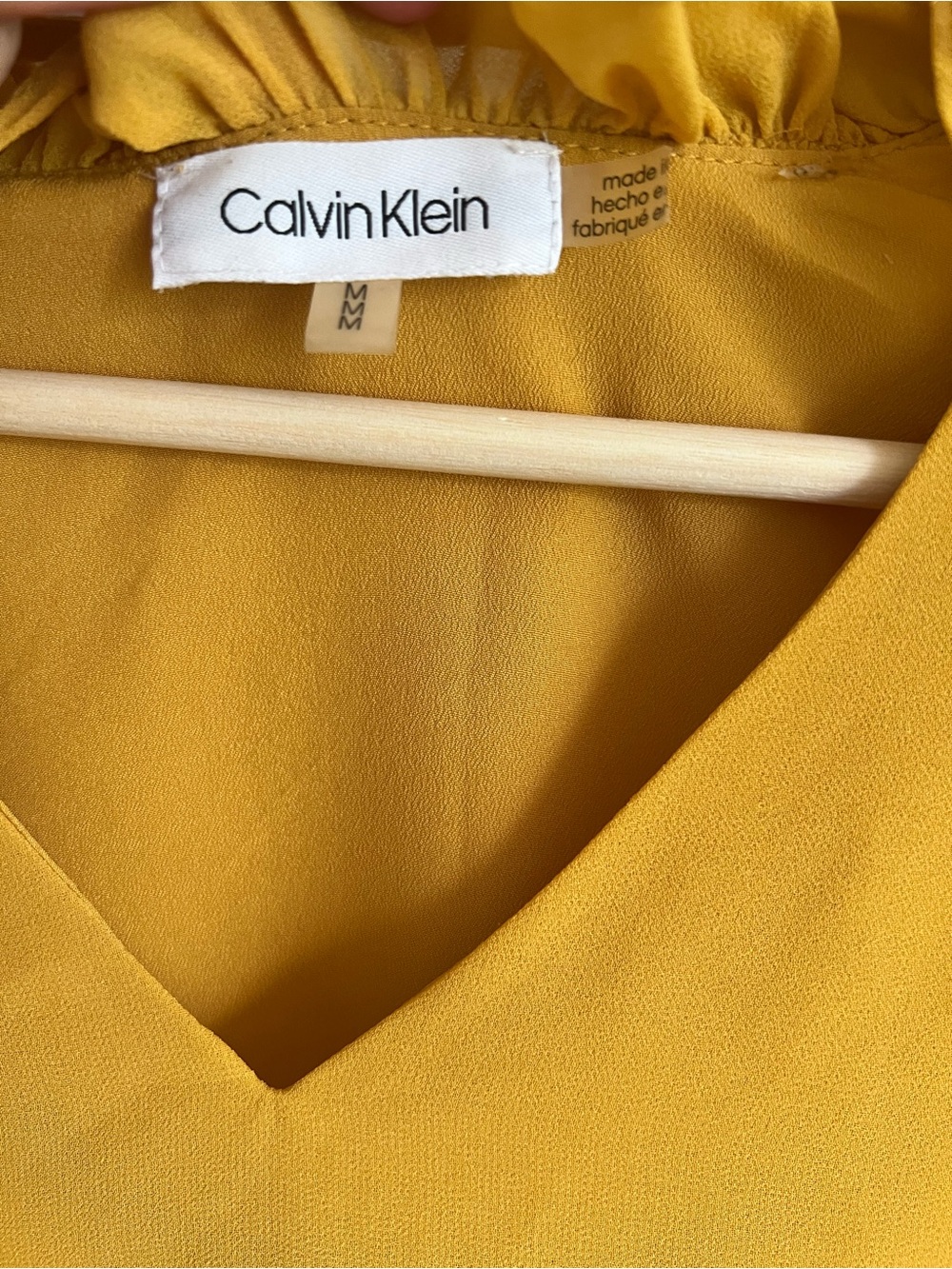 Calvin Klein Mustard Ruffle Blouse Women’s M - Picture 4 of 4